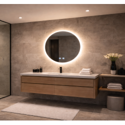 Rundt spejl med LED-lys og antidug �80, Model: Saksild - Kontakt for pris