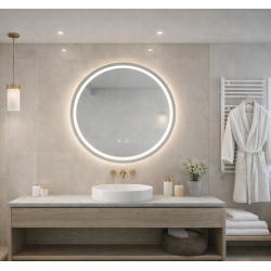 Rundt spejl med LED-lys og antidug �80, Ramme i b�rstet st�l, Model: Lang� - Kontakt os for pris