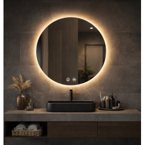 Rundt spejl med LED-lys og antidug �80, Model: Bredal