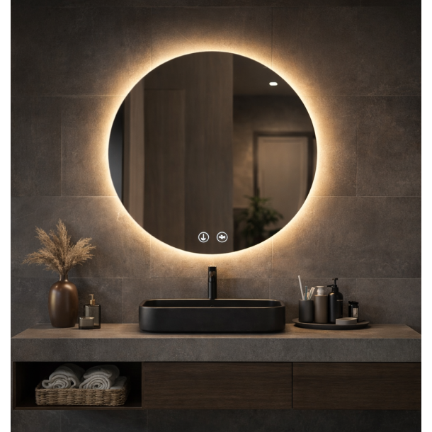 Rundt spejl med LED-lys og antidug �80, Model: Bredal