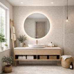 Rundt spejl med LED-lys og antidug �80, Model: Haldrup