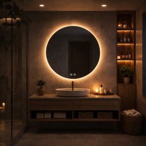 Rundt spejl med LED-lys og antidug �80, Model: Lynge