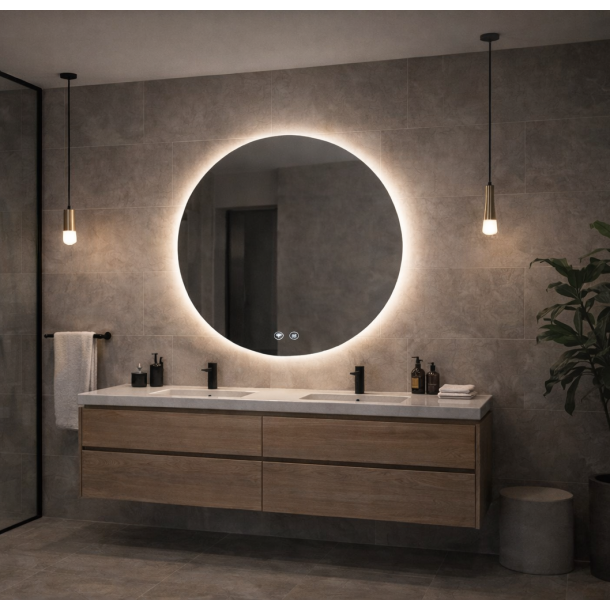 Rundt spejl med LED-lys og antidug �80, Model: Randers