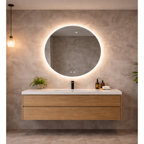 Rundt spejl med LED-lys og antidug �80, Model: Skagen