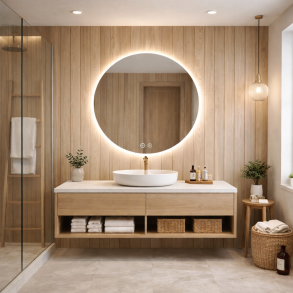 Rundt spejl med LED-lys og antidug �80, Model: Svenstrup