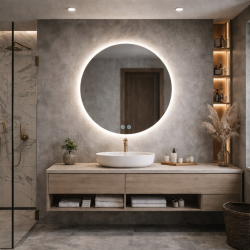 Rundt spejl med LED-lys og antidug �80, Model: Viborg