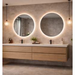 Rundt spejl med LED-lys og antidug �80, Model: Viby