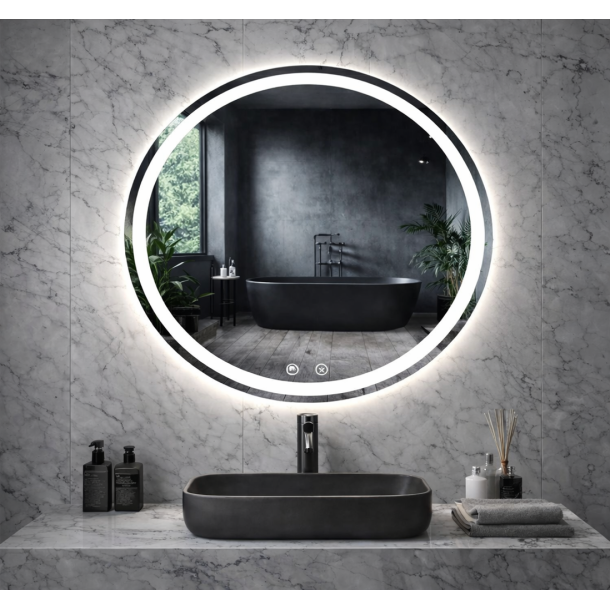 Rundt spejl med LED-lys og antidug �90, Front belysning, Model: Slagelse - Kontakt os for pris