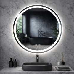 Rundt spejl med LED-lys og antidug �90, Front belysning, Model: Haderslev