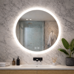 Rundt spejl med LED-lys og antidug �90, Front belysning, Model: Ikast