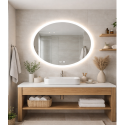 Rundt spejl med LED-lys og antidug �90, Front belysning, Model: Ikast