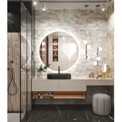 Rundt spejl med LED-lys og antidug 80, Model: Vejle