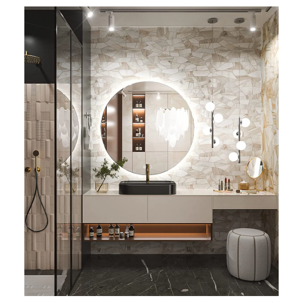 Rundt spejl med LED-lys og antidug 80, Model: Vejle