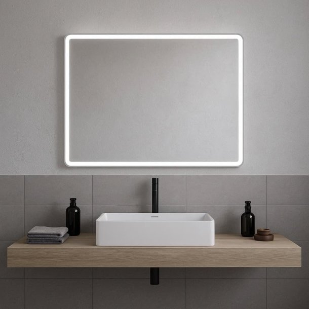 Rektangulrt spejl med LED-lys og antidug funktion 80x60 cm, Model: Vans