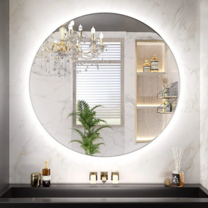 Rundt spejl med LED-lys og antidug, 80, Model: Bjerringsbro